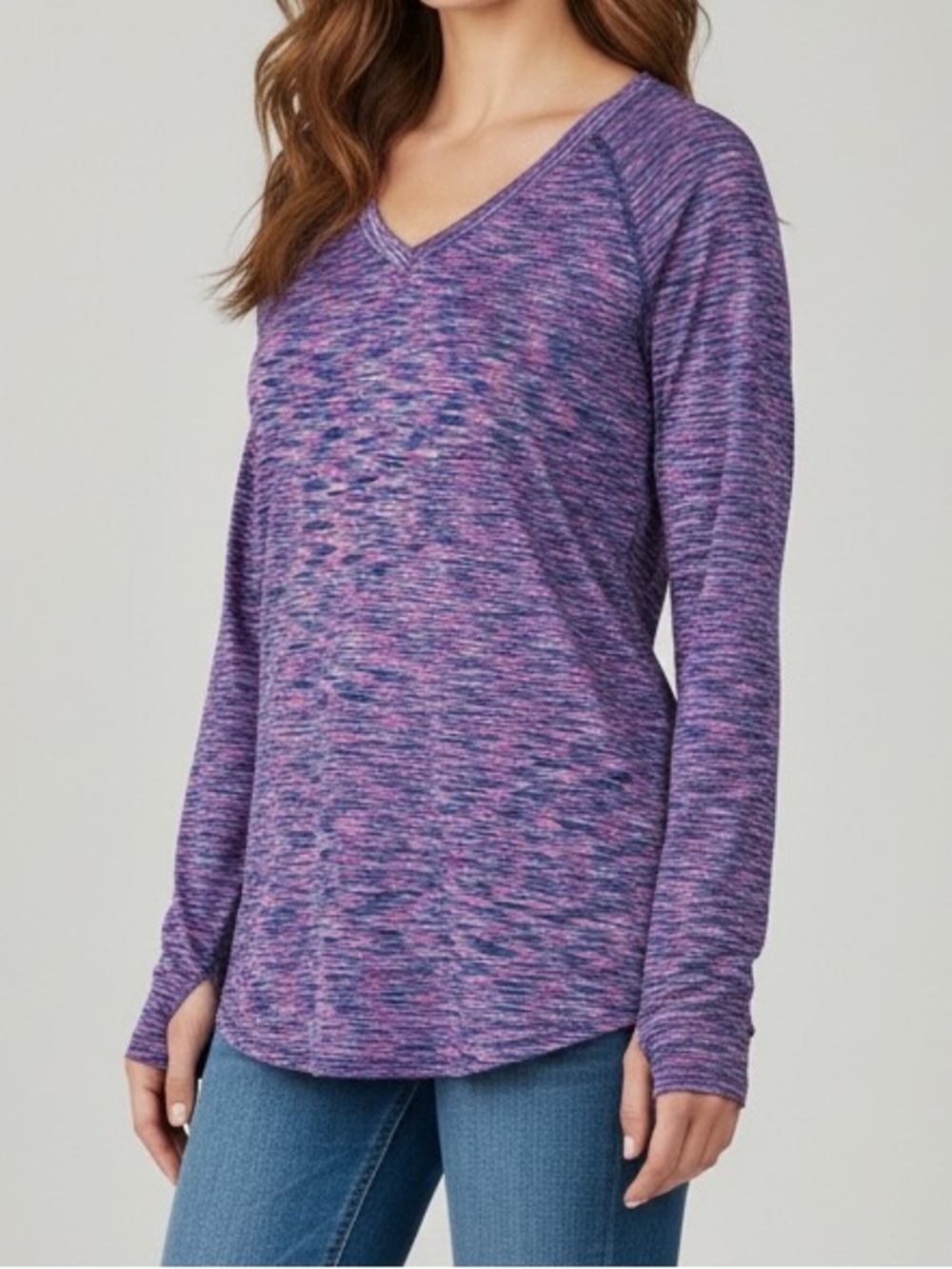 Beverly Hills Polo Club Women's Long-Sleeve V-Neck Top in Purple Multi